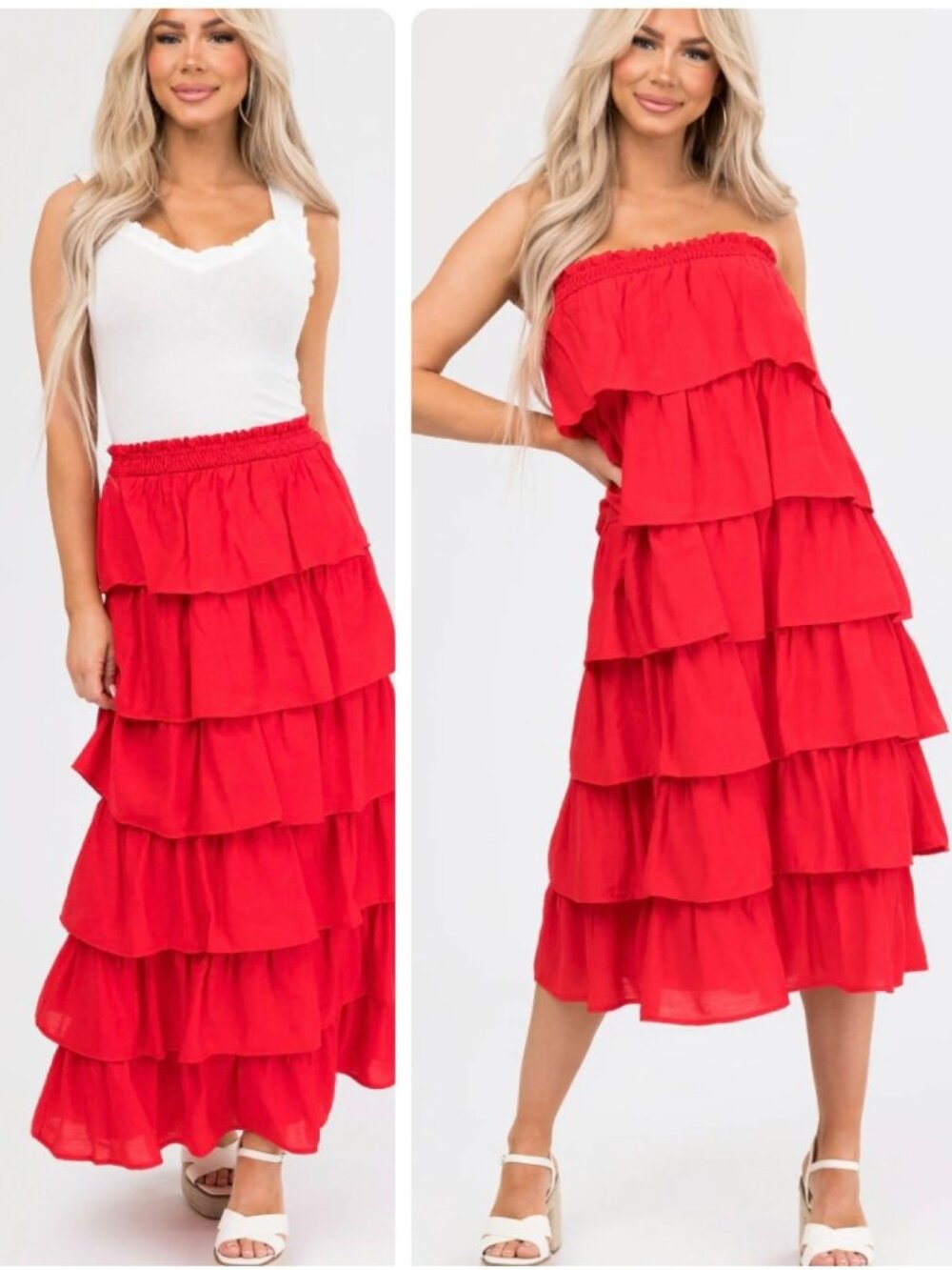 In February Red Tiered Convertible Maxi Skirt Dress Medium NWT